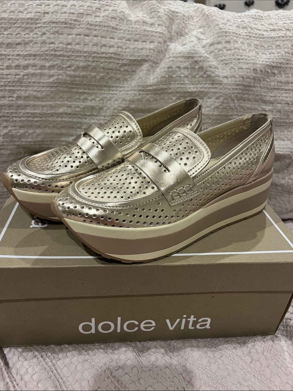 Dolce Vita Rose Gold Perforated Platform Loafers
